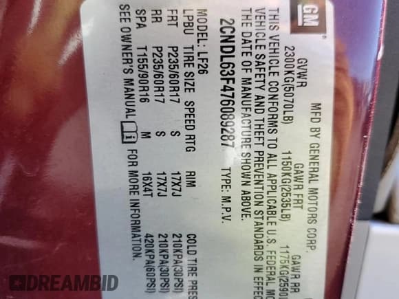 ✅ 2007 Chevrolet Equinox LT • VIN: 2CNDL63F476089287 • Лот: 49651115. Опубликован ранее на Copart с пробегом 122 344 миль. Бесплатный доступ к архиву аукционных продаж из США и подробный отчёт об истории автомобиля на DreamBid. Изображение 15.