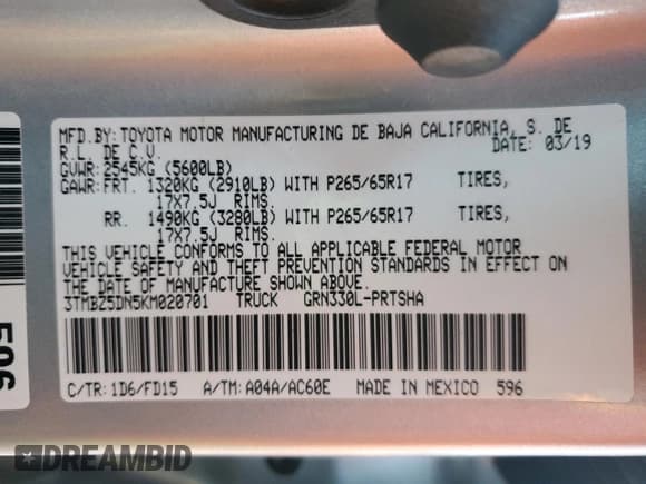 ✅ 2019 Toyota Tacoma SR5 • VIN: 3TMBZ5DN5KM020701 • Лот: 92927315. Опубликован ранее на Copart с пробегом 89 557 миль. Бесплатный доступ к архиву аукционных продаж из США и подробный отчёт об истории автомобиля на DreamBid. Изображение 12.