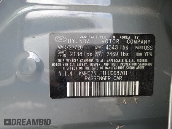 ✅ 2020 Hyundai Ioniq SE • VIN: KMHC75LJ1LU068701 • Lot: 82226724. Wystawiony na Copart z przebiegiem 34 317 mil. Bezpłatny archiwum sprzedaży aukcyjnych z USA i szczegółowy raport historii pojazdu na DreamBid. Zdjęcie 12.
