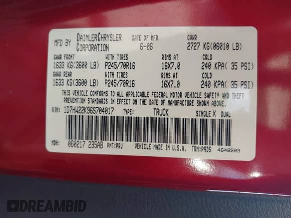 2006 Dodge Dakota ST с VIN 1D7HW22K96S704017, выставлен на аукционе IAAI как лот 42693818 с пробегом 97 240 миль миль и . История ставок и продаж доступна на DreamBid. Изображение 9.