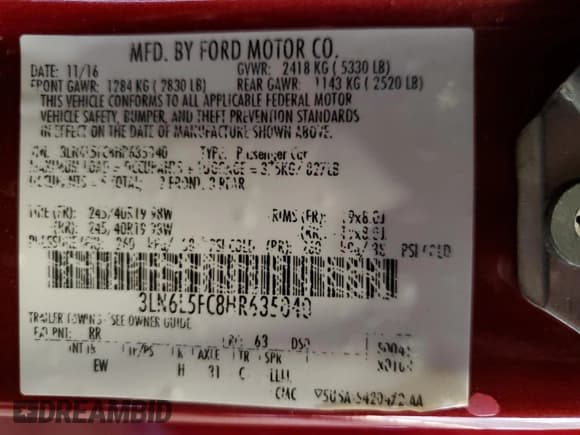 ✅ 2017 Lincoln MKZ Reserve • VIN: 3LN6L5FC8HR635040 • Lot: 69657415. Wystawiony na Copart z przebiegiem 115 547 mil. Bezpłatny archiwum sprzedaży aukcyjnych z USA i szczegółowy raport historii pojazdu na DreamBid. Zdjęcie 12.