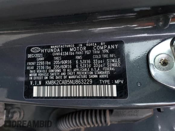 ✅ 2022 Hyundai Kona SE • VIN: KM8K2CAB5NU863229 • Лот: 40303814. Опубликован ранее на Copart с пробегом 20 499 миль. Бесплатный доступ к архиву аукционных продаж из США и подробный отчёт об истории автомобиля на DreamBid. Изображение 14.