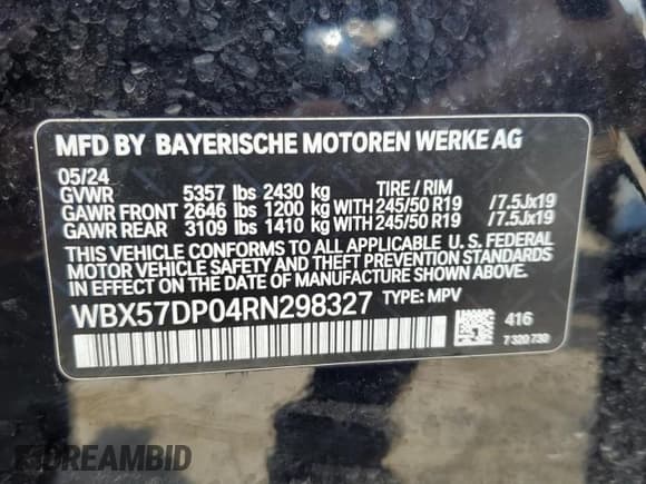 ✅ 2024 BMW X3 xDrive30i • VIN: WBX57DP04RN298327 • Лот: 64823025. Опубликован ранее на Copart с пробегом Не указан. Бесплатный доступ к архиву аукционных продаж из США и подробный отчёт об истории автомобиля на DreamBid. Изображение 13.