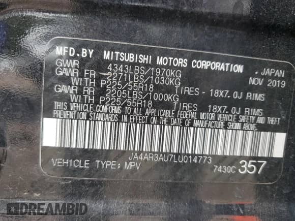 2020 Mitsubishi Outlander ES with VIN JA4AR3AU7LU014773, listed as a Copart auction lot 71806055 with 87,600 mi miles and Salvage title. Bid and sale history available at DreamBid. Image 14.