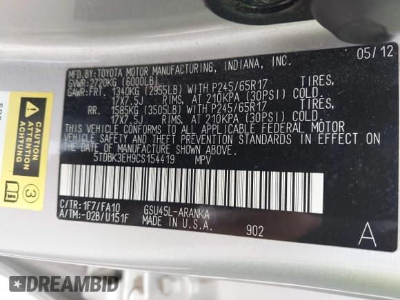 ✅ 2012 Toyota Highlander • VIN: 5TDBK3EH9CS154419 • Лот: 43086725. Опубликован ранее на IAAI с пробегом 153 114 миль. Бесплатный доступ к архиву аукционных продаж из США и подробный отчёт об истории автомобиля на DreamBid. Изображение 9.