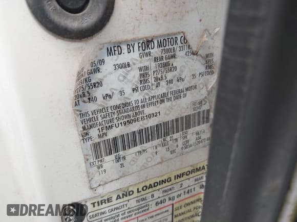 ✅ 2009 Ford Expedition Limited • VIN: 1FMFU19509EB10321 • Лот: 43326943. Опубликован ранее на IAAI с пробегом 271 332 миль. Бесплатный доступ к архиву аукционных продаж из США и подробный отчёт об истории автомобиля на DreamBid. Изображение 9.