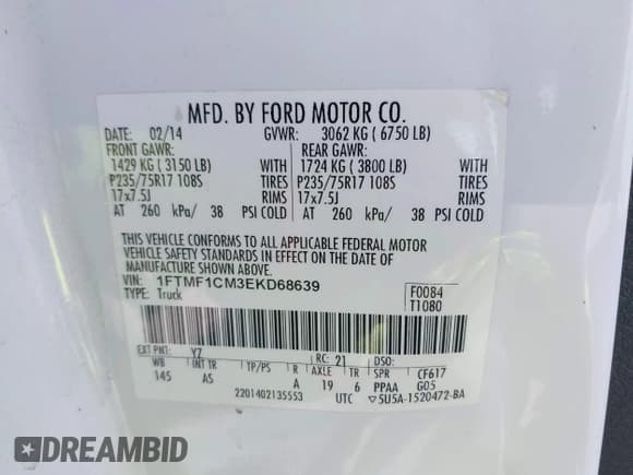 ✅ 2014 Ford F-150 XL • VIN: 1FTMF1CM3EKD68639 • Lot: 43294137. Wystawiony na IAAI z przebiegiem 151 838 mil. Bezpłatny archiwum sprzedaży aukcyjnych z USA i szczegółowy raport historii pojazdu na DreamBid. Zdjęcie 9.