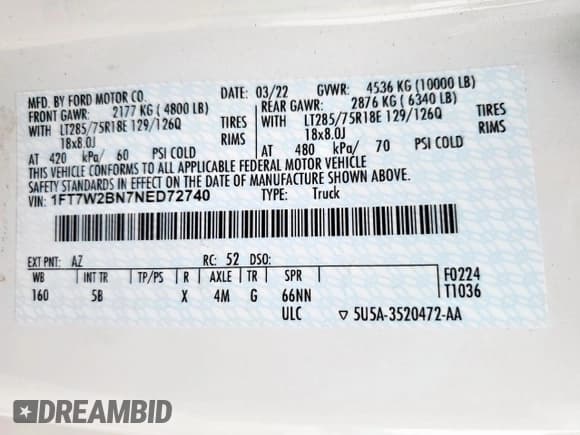 ✅ 2022 Ford F-250 XL • VIN: 1FT7W2BN7NED72740 • Лот: 81274145. Опубликован ранее на Copart с пробегом 84 873 миль. Бесплатный доступ к архиву аукционных продаж из США и подробный отчёт об истории автомобиля на DreamBid. Изображение 12.