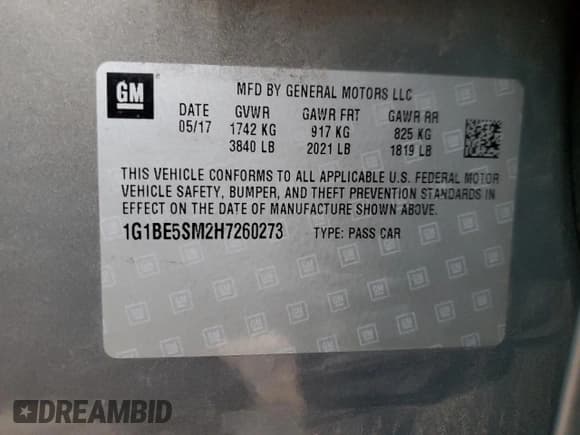 ✅ 2017 Chevrolet Cruze LT • VIN: 1G1BE5SM2H7260273 • Lot: 72065672. Listed on Copart with 79,392 mi. Free auction sales archive from the USA and detailed vehicle history report at DreamBid. Image 12.