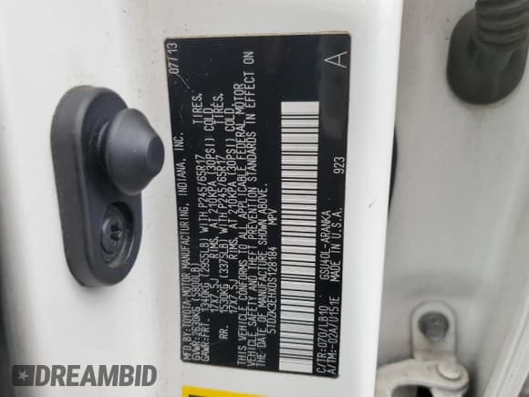 ✅ 2013 Toyota Highlander SE • VIN: 5TDZK3EHXDS128184 • Лот: 82076025. Опубликован ранее на Copart с пробегом 117 227 миль. Бесплатный доступ к архиву аукционных продаж из США и подробный отчёт об истории автомобиля на DreamBid. Изображение 13.