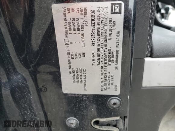 ✅ 2009 Pontiac Torrent • VIN: 2CKDL33F496213475 • Lot: 90322845. Listed on Copart with 166,874 mi. Free auction sales archive from the USA and detailed vehicle history report at DreamBid. Image 13.