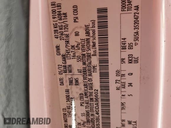 ✅ 2012 Ford Econoline Passenger XLT • VIN: 1FBSS3BL4CDA96602 • Lot: 93038305. Listed on Copart with 141,432 mi. Free auction sales archive from the USA and detailed vehicle history report at DreamBid. Image 13.