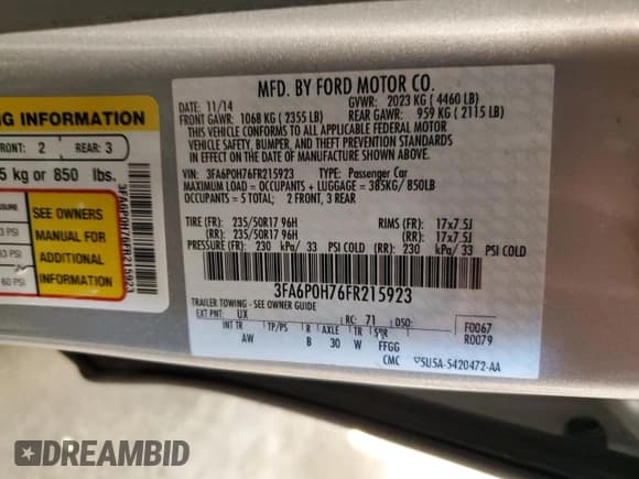 ✅ 2015 Ford Fusion SE • VIN: 3FA6P0H76FR215923 • Lot: 87209575. Wystawiony na Copart z przebiegiem 128 618 mil. Bezpłatny archiwum sprzedaży aukcyjnych z USA i szczegółowy raport historii pojazdu na DreamBid. Zdjęcie 12.