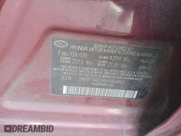 ✅ 2009 Hyundai Sonata GLS • VIN: 5NPET46C99H566843 • Лот: 87526295. Опубликован ранее на Copart с пробегом 73 850 миль. Бесплатный доступ к архиву аукционных продаж из США и подробный отчёт об истории автомобиля на DreamBid. Изображение 13.