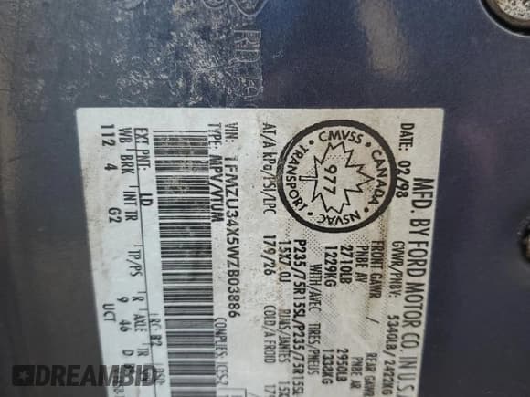 ✅ 1998 Ford Explorer XL • VIN: 1FMZU34X5WZB03886 • Lot: 84244475. Wystawiony na Copart z przebiegiem 159 121 mil. Bezpłatny archiwum sprzedaży aukcyjnych z USA i szczegółowy raport historii pojazdu na DreamBid. Zdjęcie 13.