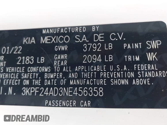 ✅ 2022 Kia Forte LXS • VIN: 3KPF24AD3NE456358 • Lot: 43507941. Wystawiony na IAAI z przebiegiem 17 659 mil. Bezpłatny archiwum sprzedaży aukcyjnych z USA i szczegółowy raport historii pojazdu na DreamBid. Zdjęcie 9.