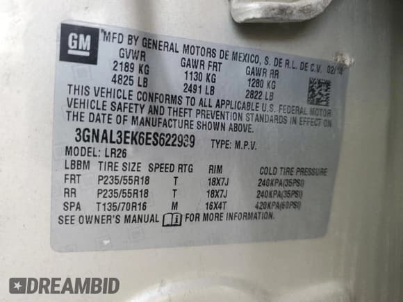 ✅ 2014 Chevrolet Captiva Sport LT • VIN: 3GNAL3EK6ES622939 • Lot: 93657125. Wystawiony na Copart z przebiegiem 190 668 mil. Bezpłatny archiwum sprzedaży aukcyjnych z USA i szczegółowy raport historii pojazdu na DreamBid. Zdjęcie 13.