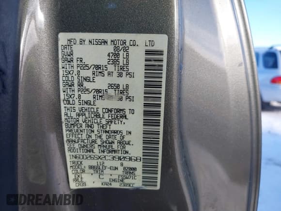 ✅ 2002 Nissan Frontier XE • VIN: 1N6DD26SX2C390968 • Lot: 41520728. Listed on IAAI with 138,855 mi. Free auction sales archive from the USA and detailed vehicle history report at DreamBid. Image 9.