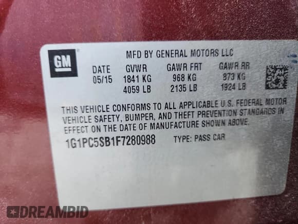 ✅ 2015 Chevrolet Cruze LT • VIN: 1G1PC5SB1F7280988 • Лот: 90224515. Опубликован ранее на Copart с пробегом 98 353 миль. Бесплатный доступ к архиву аукционных продаж из США и подробный отчёт об истории автомобиля на DreamBid. Изображение 12.