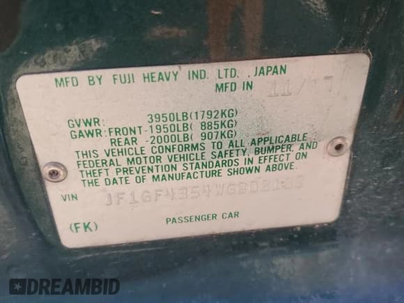 ✅ 1998 Subaru Impreza L • VIN: JF1GF4354WG808188 • Lot: 58651945. Listed on Copart with 183,342 mi. Free auction sales archive from the USA and detailed vehicle history report at DreamBid. Image 12.