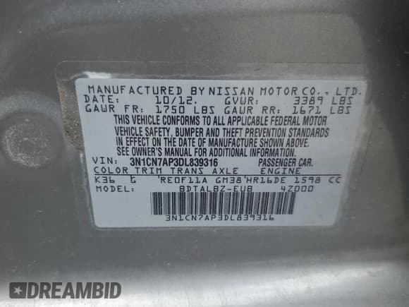 ✅ 2013 Nissan Versa SL • VIN: 3N1CN7AP3DL839316 • Lot: 71435855. Wystawiony na Copart z przebiegiem 87 854 mil. Bezpłatny archiwum sprzedaży aukcyjnych z USA i szczegółowy raport historii pojazdu na DreamBid. Zdjęcie 12.