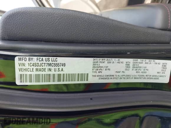 2021 Dodge Durango R/T with VIN 1C4SDJCT7MC555749, listed as a IAAI auction lot 41491861 with 36,381 mi miles and . Bid and sale history available at DreamBid. Image 9.