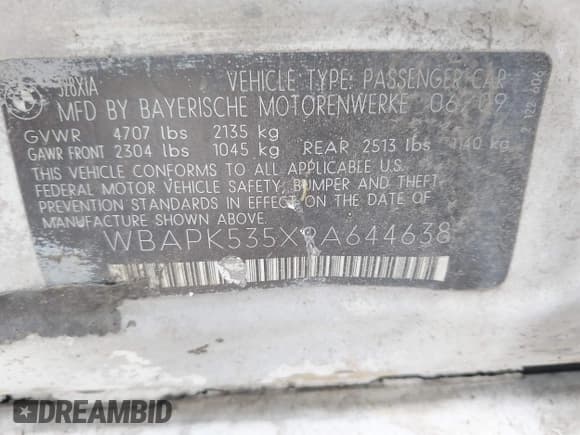 ✅ 2009 BMW 3 Series 328i xDrive • VIN: WBAPK535X9A644638 • Lot: 42625720. Wystawiony na IAAI z przebiegiem 201 448 mil. Bezpłatny archiwum sprzedaży aukcyjnych z USA i szczegółowy raport historii pojazdu na DreamBid. Zdjęcie 9.