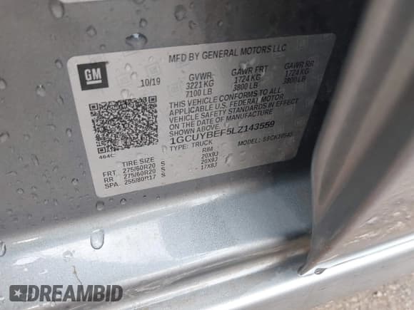 ✅ 2020 Chevrolet Silverado 1500 Custom • VIN: 1GCUYBEF5LZ143559 • Lot: 43338369. Wystawiony na IAAI z przebiegiem 76 697 mil. Bezpłatny archiwum sprzedaży aukcyjnych z USA i szczegółowy raport historii pojazdu na DreamBid. Zdjęcie 9.