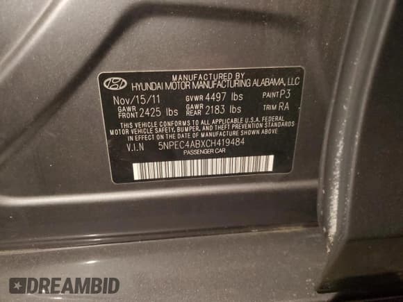 ✅ 2012 Hyundai Sonata SE • VIN: 5NPEC4ABXCH419484 • Лот: 92595555. Опубликован ранее на Copart с пробегом Не указан. Бесплатный доступ к архиву аукционных продаж из США и подробный отчёт об истории автомобиля на DreamBid. Изображение 12.