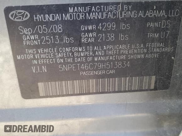 ✅ 2009 Hyundai Sonata GLS • VIN: 5NPET46C79H513834 • Лот: 45734465. Опубликован ранее на Copart с пробегом 115 137 миль. Бесплатный доступ к архиву аукционных продаж из США и подробный отчёт об истории автомобиля на DreamBid. Изображение 12.