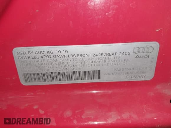 ✅ 2011 Audi A4 Premium • VIN: WAUAFAFL8BN029386 • Lot: 43861550. Listed on IAAI with 78,270 mi. Free auction sales archive from the USA and detailed vehicle history report at DreamBid. Image 9.