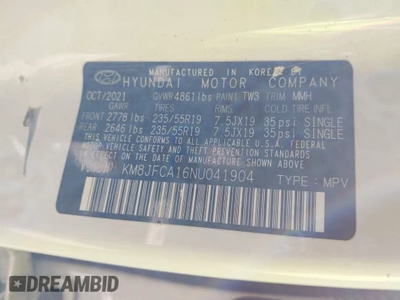 ✅ 2022 Hyundai Tucson SEL Convenience • VIN: KM8JFCA16NU041904 • Lot: 43451001. Wystawiony na IAAI z przebiegiem 98 847 mil. Bezpłatny archiwum sprzedaży aukcyjnych z USA i szczegółowy raport historii pojazdu na DreamBid. Zdjęcie 9.