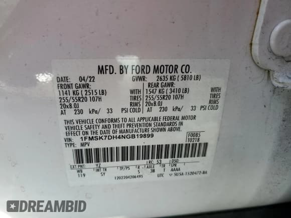 ✅ 2022 Ford Explorer XLT • VIN: 1FMSK7DH4NGB19899 • Lot: 82049235. Listed on Copart with 75,406 mi. Free auction sales archive from the USA and detailed vehicle history report at DreamBid. Image 13.