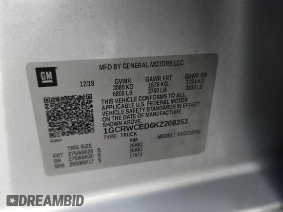 ✅ 2019 Chevrolet Silverado 1500 LT • VIN: 1GCRWCED6KZ208353 • Lot: 93791195. Wystawiony na Copart z przebiegiem 87 783 mil. Bezpłatny archiwum sprzedaży aukcyjnych z USA i szczegółowy raport historii pojazdu na DreamBid. Zdjęcie 12.