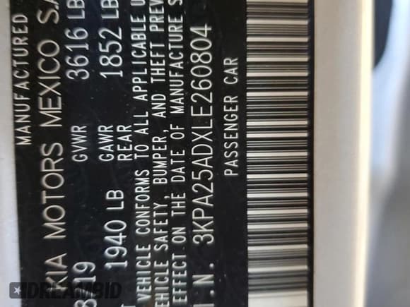 ✅ 2020 Kia Rio S • VIN: 3KPA25ADXLE260804 • Лот: 80993755. Опубликован ранее на Copart с пробегом 12 928 миль. Бесплатный доступ к архиву аукционных продаж из США и подробный отчёт об истории автомобиля на DreamBid. Изображение 12.