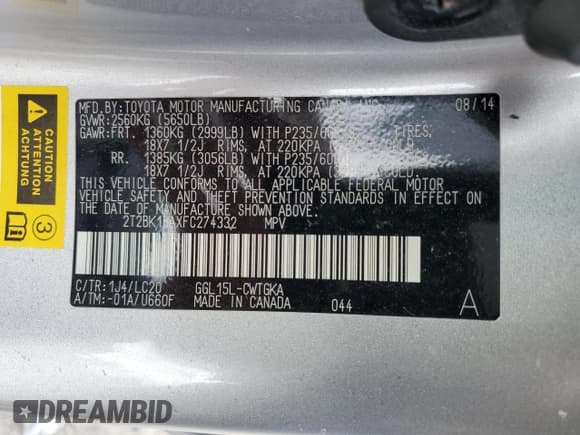 ✅ 2015 Lexus RX 350 • VIN: 2T2BK1BAXFC274332 • Лот: 90749025. Опубликован ранее на Copart с пробегом Не указан. Бесплатный доступ к архиву аукционных продаж из США и подробный отчёт об истории автомобиля на DreamBid. Изображение 14.