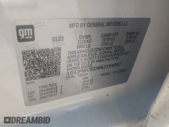 2022 Chevrolet Silverado 1500 LT z VIN 1GCPWCED9NZ194847, wystawiony jako IAAI lot #41697455 z przebiegiem 18 174 mil mil oraz . Historia ofert i sprzedaży dostępna na DreamBid. Obrazek 9.