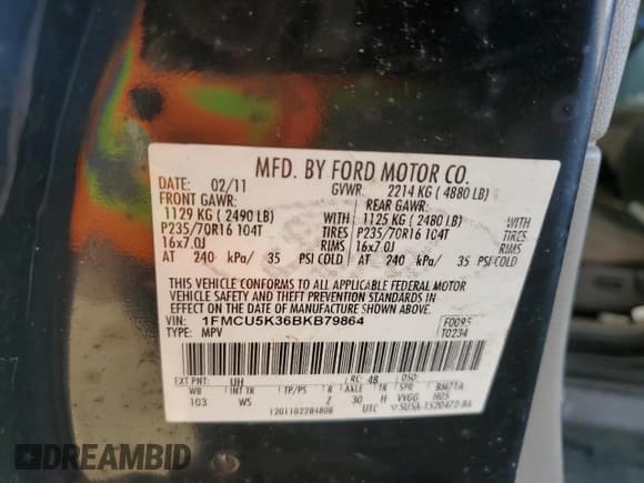 ✅ 2011 Ford Escape Hybrid • VIN: 1FMCU5K36BKB79864 • Лот: 81285475. Опубликован ранее на Copart с пробегом 232 570 миль. Бесплатный доступ к архиву аукционных продаж из США и подробный отчёт об истории автомобиля на DreamBid. Изображение 12.