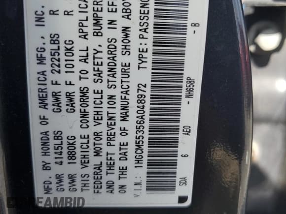 ✅ 2006 Honda Accord LX SE • VIN: 1HGCM55356A048972 • Lot: 84225105. Wystawiony na Copart z przebiegiem Nie podano. Bezpłatny archiwum sprzedaży aukcyjnych z USA i szczegółowy raport historii pojazdu na DreamBid. Zdjęcie 13.