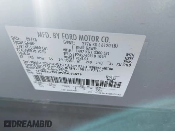 ✅ 2019 Ford Explorer • VIN: 1FM5K7B80KGA18578 • Lot: 42408067. Listed on IAAI with 124,938 mi. Free auction sales archive from the USA and detailed vehicle history report at DreamBid. Image 9.