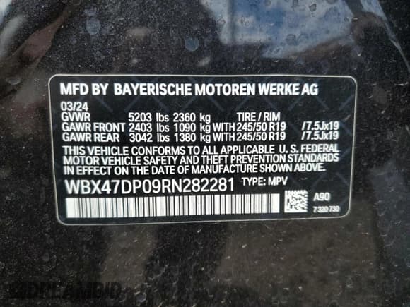 ✅ 2024 BMW X3 sDrive30i • VIN: WBX47DP09RN282281 • Lot: 58101215. Listed on Copart with 7,673 mi. Free auction sales archive from the USA and detailed vehicle history report at DreamBid. Image 13.