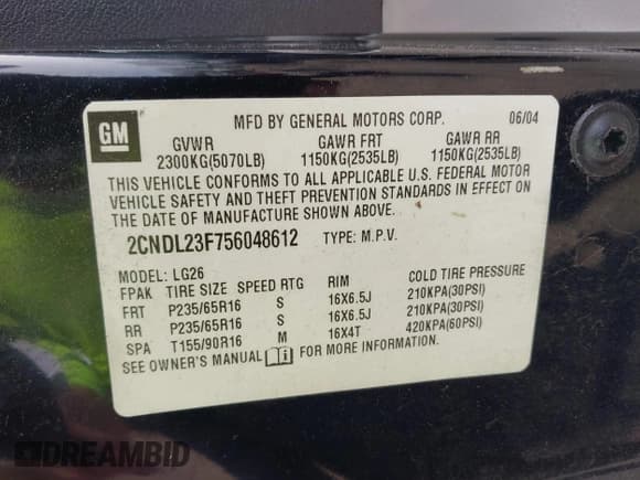 ✅ 2005 Chevrolet Equinox LS • VIN: 2CNDL23F756048612 • Lot: 41931075. Listed on IAAI with 154,398 mi. Free auction sales archive from the USA and detailed vehicle history report at DreamBid. Image 9.