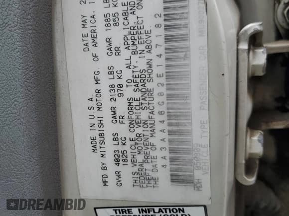 ✅ 2002 Mitsubishi Galant ES • VIN: 4A3AA46G82E147182 • Лот: 55200255. Опубликован ранее на Copart с пробегом 195 075 миль. Бесплатный доступ к архиву аукционных продаж из США и подробный отчёт об истории автомобиля на DreamBid. Изображение 12.