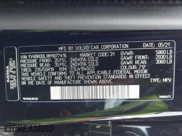 ✅ 2021 Volvo XC60 Inscription Expression • VIN: YV4BR0DL8M1877416 • Lot: 42686024. Listed on IAAI with Not provided. Free auction sales archive from the USA and detailed vehicle history report at DreamBid. Image 9.