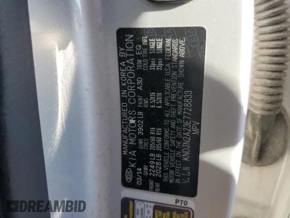 ✅ 2014 Kia Soul • VIN: KNDJN2A23E7728833 • Lot: 90826105. Listed on Copart with Not provided. Free auction sales archive from the USA and detailed vehicle history report at DreamBid. Image 12.