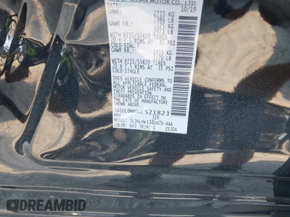 ✅ 2020 Infiniti QX60 Signature Edition • VIN: 5N1DL0MM0LC521823 • Lot: 42216632. Listed on IAAI with 126,193 mi. Free auction sales archive from the USA and detailed vehicle history report at DreamBid. Image 9.