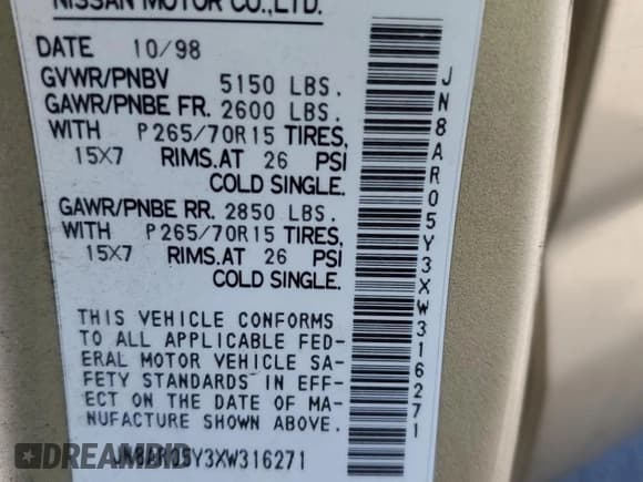 ✅ 1999 Nissan Pathfinder XE • VIN: JN8AR05Y3XW316271 • Lot: 71989454. Wystawiony na Copart z przebiegiem 208 016 mil. Bezpłatny archiwum sprzedaży aukcyjnych z USA i szczegółowy raport historii pojazdu na DreamBid. Zdjęcie 13.