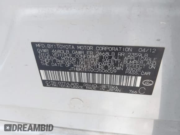 ✅ 2012 Lexus ES 330 • VIN: JTHBK1EG2C2506029 • Лот: 43339314. Опубликован ранее на IAAI с пробегом 250 000 миль. Бесплатный доступ к архиву аукционных продаж из США и подробный отчёт об истории автомобиля на DreamBid. Изображение 9.