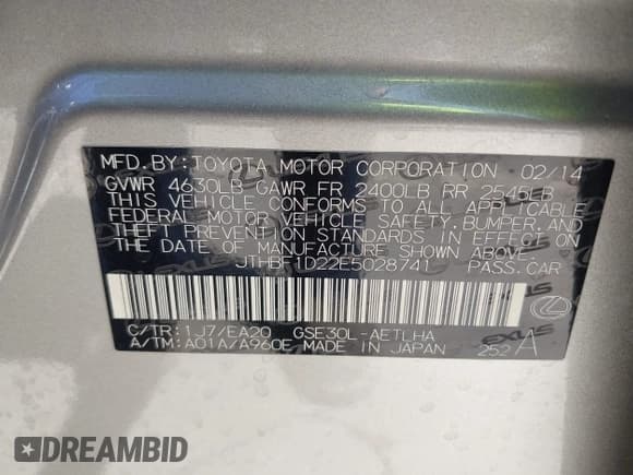 ✅ 2014 Lexus IS 250 • VIN: JTHBF1D22E5028741 • Lot: 42313025. Listed on IAAI with 159,903 mi. Free auction sales archive from the USA and detailed vehicle history report at DreamBid. Image 9.