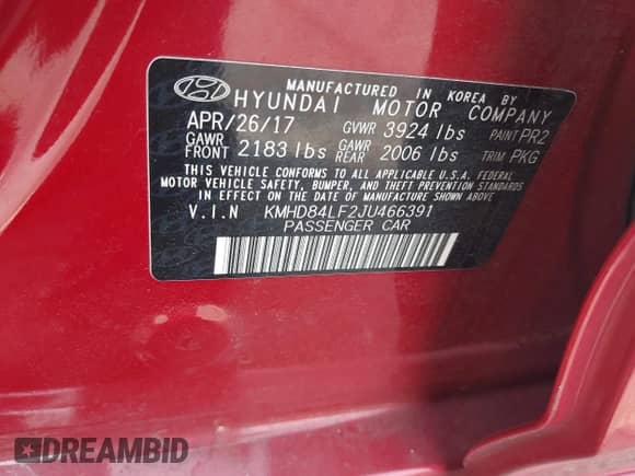 2018 Hyundai Elantra Value Edition with VIN KMHD84LF2JU466391, listed as a IAAI auction lot 42404720 with 103,716 mi miles and . Bid and sale history available at DreamBid. Image 9.